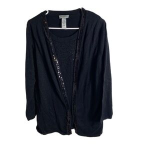 Catherines Sequin Black Sweater 0X 14/16W Formal Dressy Career Faux Cardigan